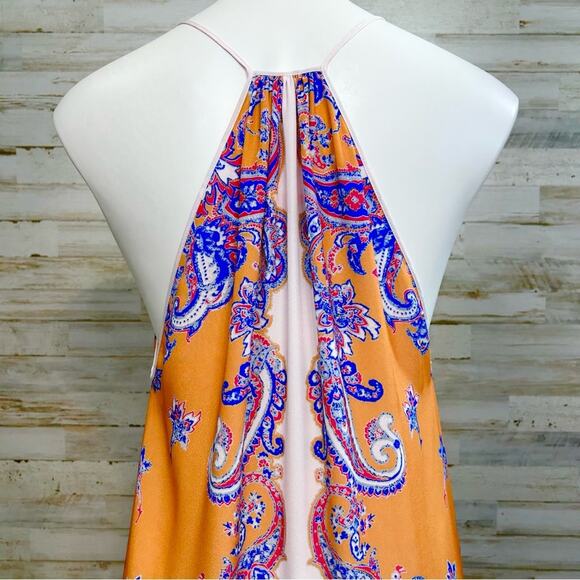 Clover Canyon Halter Scarf Maxi Dress Size S Mustard Gold Blue Sleeveless - Picture 9 of 14